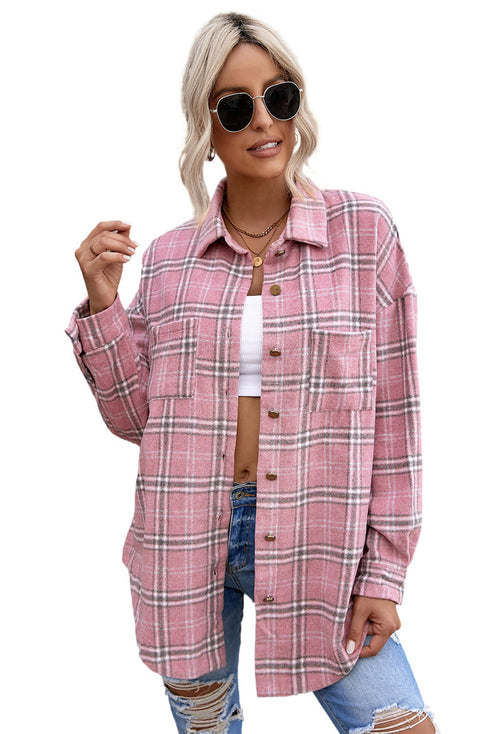 Plaid Pattern Buttoned Shirt Coat With Slits