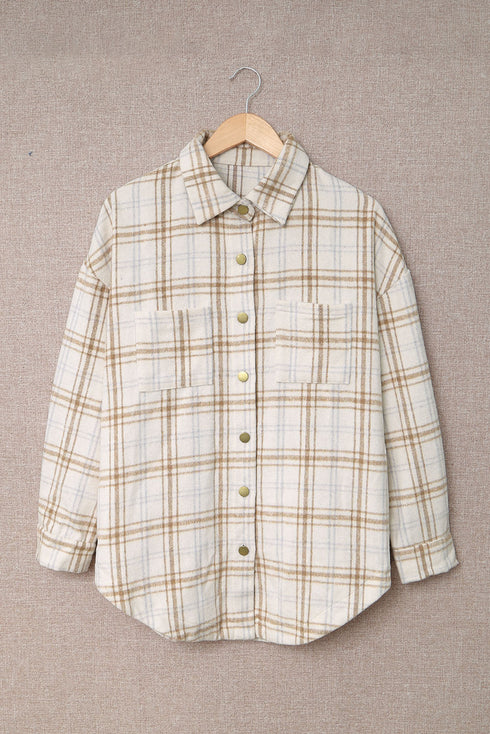 Plaid Pattern Buttoned Shirt Coat With Slits