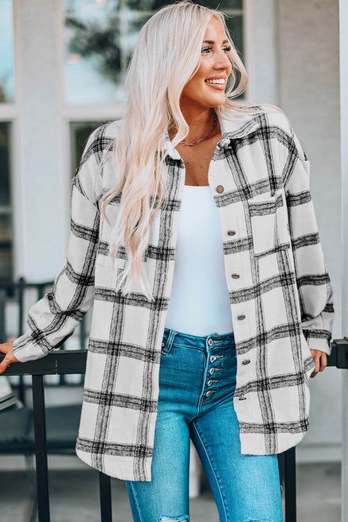 Plaid Pattern Buttoned Shirt Coat With Slits