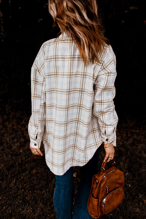 Plaid Pattern Buttoned Shirt Coat With Slits