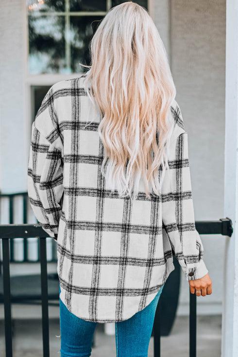 Plaid Pattern Buttoned Shirt Coat With Slits