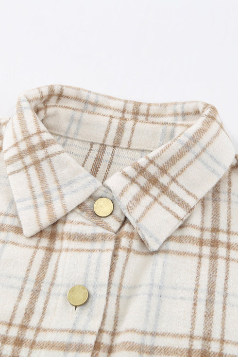Plaid Pattern Buttoned Shirt Coat With Slits