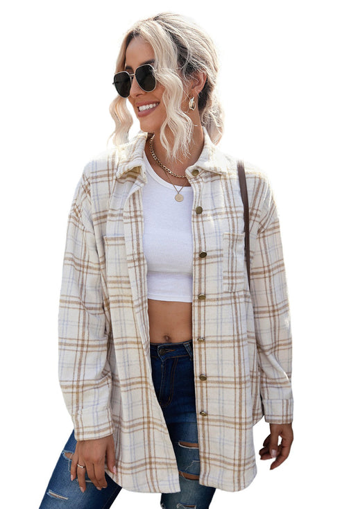 Plaid Pattern Buttoned Shirt Coat With Slits