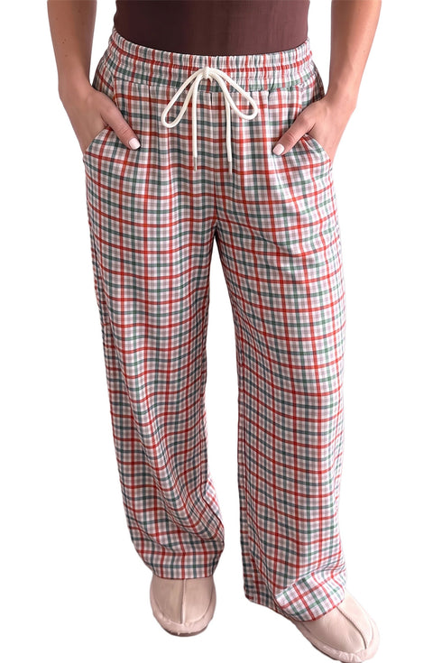 Plaid Pattern Drawstring Elastic Waist Retro Inspired Pants