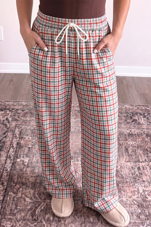 Plaid Pattern Drawstring Elastic Waist Retro Inspired Pants
