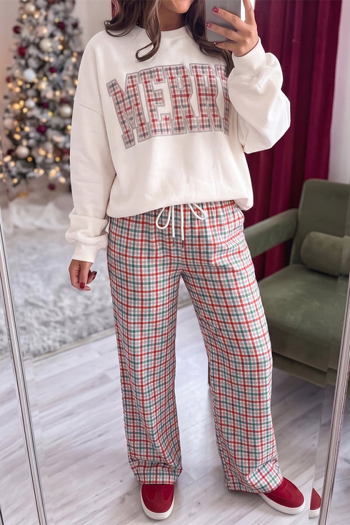 Plaid Pattern Drawstring Elastic Waist Retro Inspired Pants