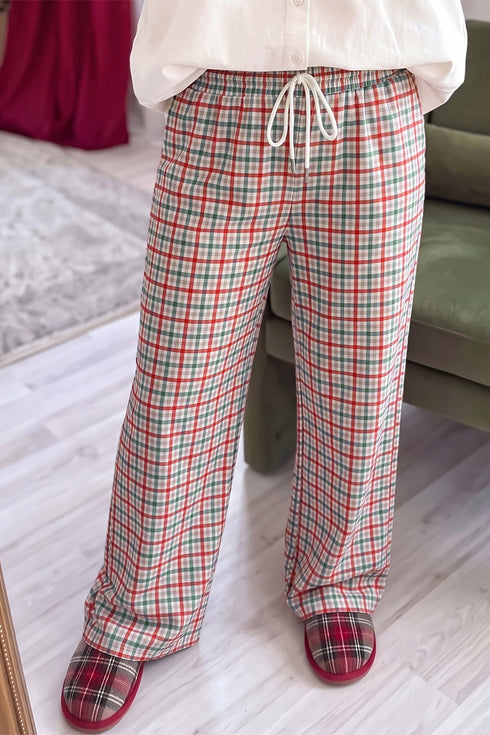 Plaid Pattern Drawstring Elastic Waist Retro Inspired Pants