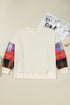 Plaid Pattern Patchwork Sleeve Pullover Long Sleeve Top