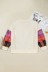 Plaid Pattern Patchwork Sleeve Pullover Long Sleeve Top