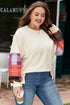 Plaid Pattern Patchwork Sleeve Pullover Long Sleeve Top