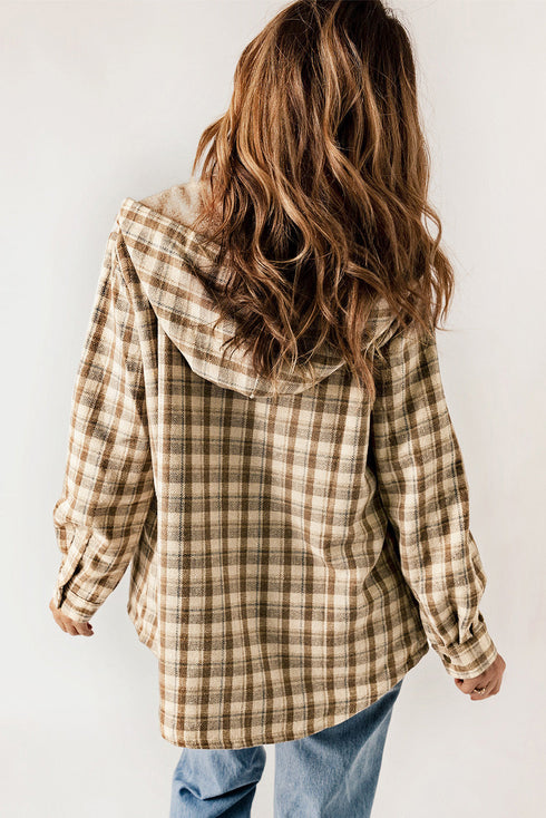 Plaid Pattern Sherpa Lined Hooded Shacket