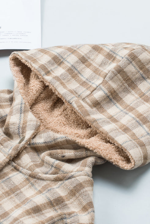 Plaid Pattern Sherpa Lined Hooded Shacket