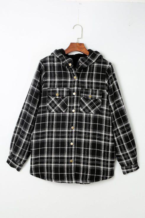 Plaid Pattern Sherpa Lined Hooded Shacket