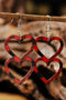 Plaid Patterned Double Heart Tiered Wooden Dangle Earrings