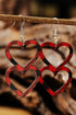 Plaid Patterned Double Heart Tiered Wooden Dangle Earrings