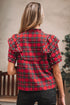 Plaid Pearl Embellished Ruffle Short Sleeve Blouse