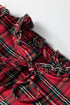 Plaid Pearl Embellished Ruffle Short Sleeve Blouse
