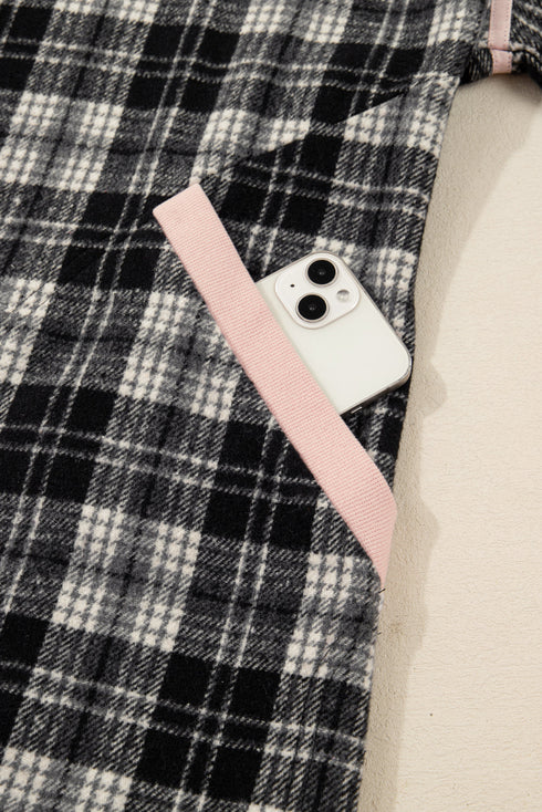 Plaid Polo Collar Zip Up Contrast Trim Mini Dress