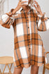 Plaid Print Button Down Ruffled Cuff Shirt Dress