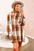 Plaid Print Button Down Ruffled Cuff Shirt Dress