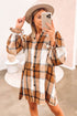 Plaid Print Button Down Ruffled Cuff Shirt Dress