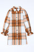 Plaid Print Button Down Ruffled Cuff Shirt Dress