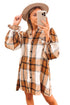 Plaid Print Button Down Ruffled Cuff Shirt Dress