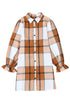 Plaid Print Button Down Ruffled Cuff Shirt Dress