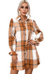 Plaid Print Button Down Ruffled Cuff Shirt Dress