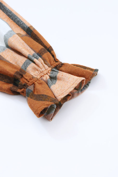 Plaid Print Button Down Ruffled Cuff Shirt Dress