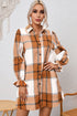 Plaid Print Button Down Ruffled Cuff Shirt Dress