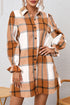 Plaid Print Button Down Ruffled Cuff Shirt Dress