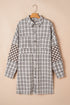 Plaid Print Buttoned Raw Hem Tunic Shirt Midi Dress