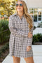 Plaid Print Buttoned Raw Hem Tunic Shirt Midi Dress