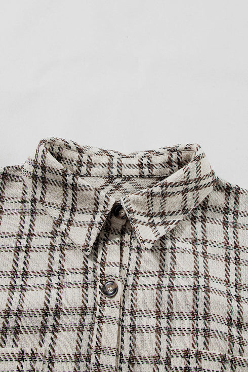 Plaid Print Buttoned Raw Hem Tunic Shirt Midi Dress