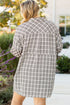 Plaid Print Buttoned Raw Hem Tunic Shirt Midi Dress