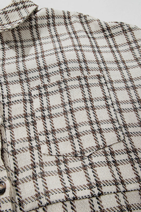 Plaid Print Buttoned Raw Hem Tunic Shirt Midi Dress