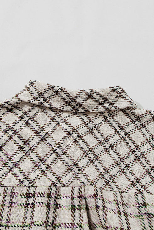 Plaid Print Buttoned Raw Hem Tunic Shirt Midi Dress