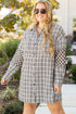 Plaid Print Buttoned Raw Hem Tunic Shirt Midi Dress