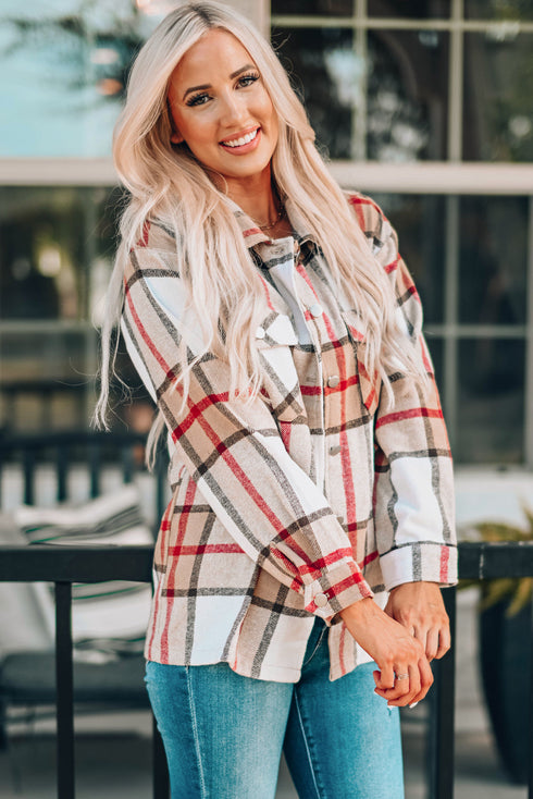 Plaid Print Buttoned Shirt Coat With Pocket