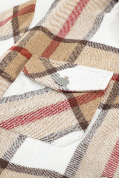 Plaid Print Buttoned Shirt Coat With Pocket