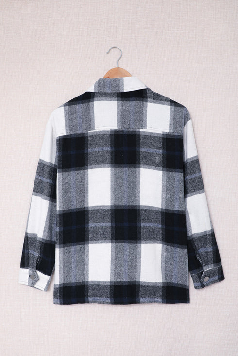 Plaid Print Buttoned Shirt Coat With Pocket