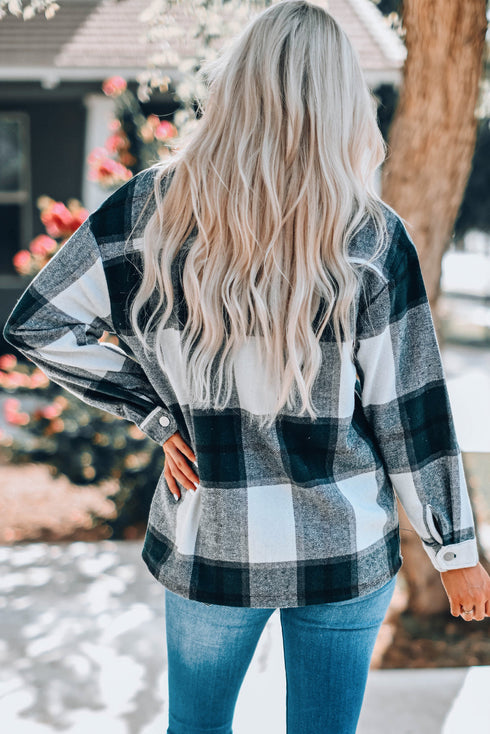 Plaid Print Buttoned Shirt Coat With Pocket