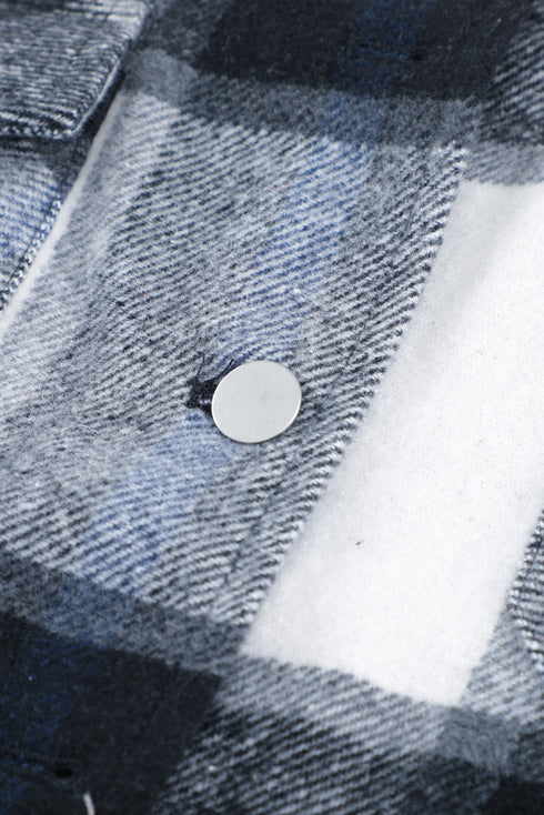 Plaid Print Buttoned Shirt Coat With Pocket