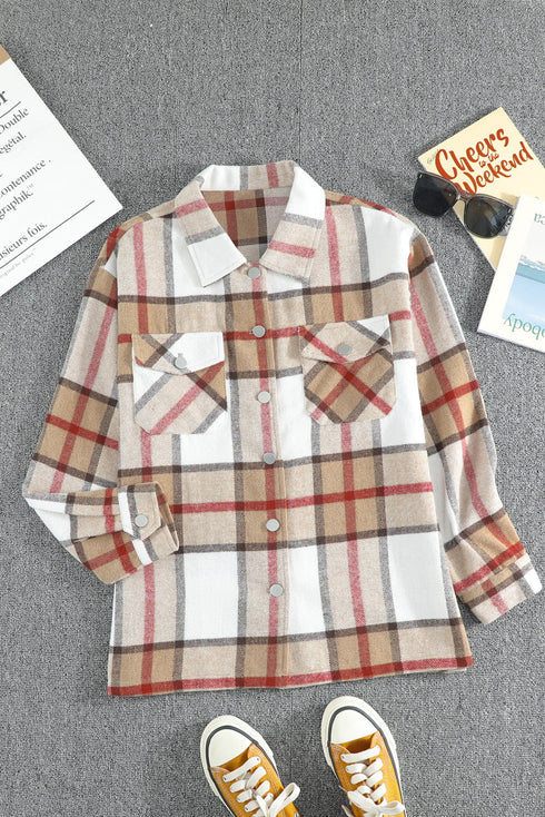 Plaid Print Buttoned Shirt Coat With Pocket