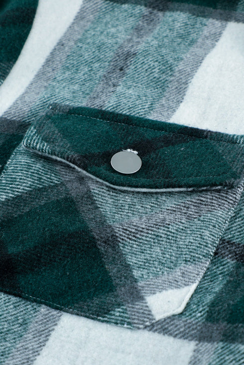 Plaid Print Buttoned Shirt Coat With Pocket