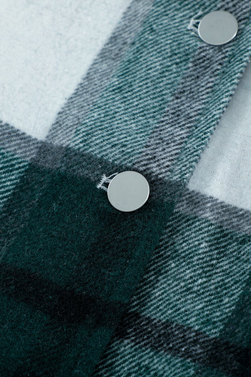 Plaid Print Buttoned Shirt Coat With Pocket