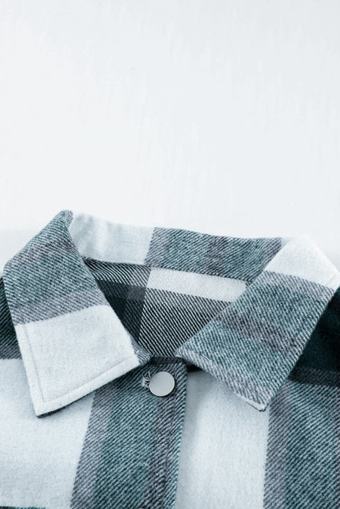 Plaid Print Buttoned Shirt Coat With Pocket
