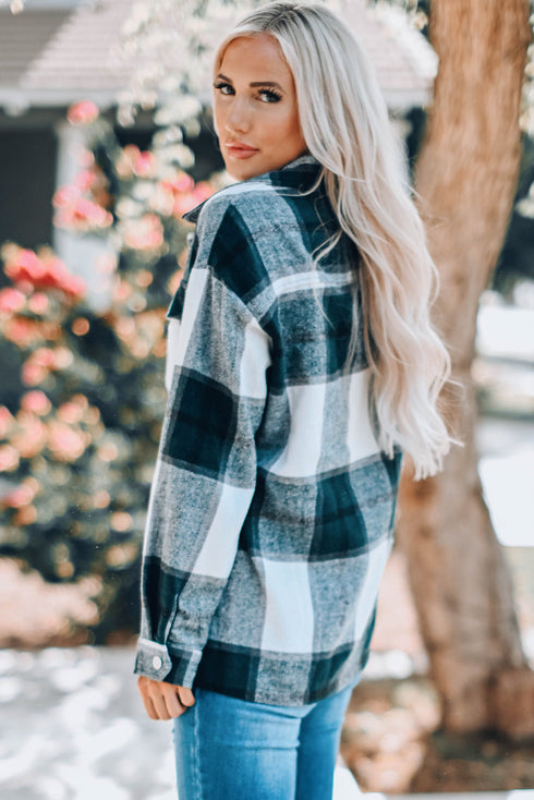 Plaid Print Buttoned Shirt Coat With Pocket
