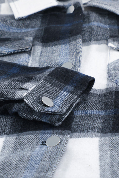 Plaid Print Buttoned Shirt Coat With Pocket